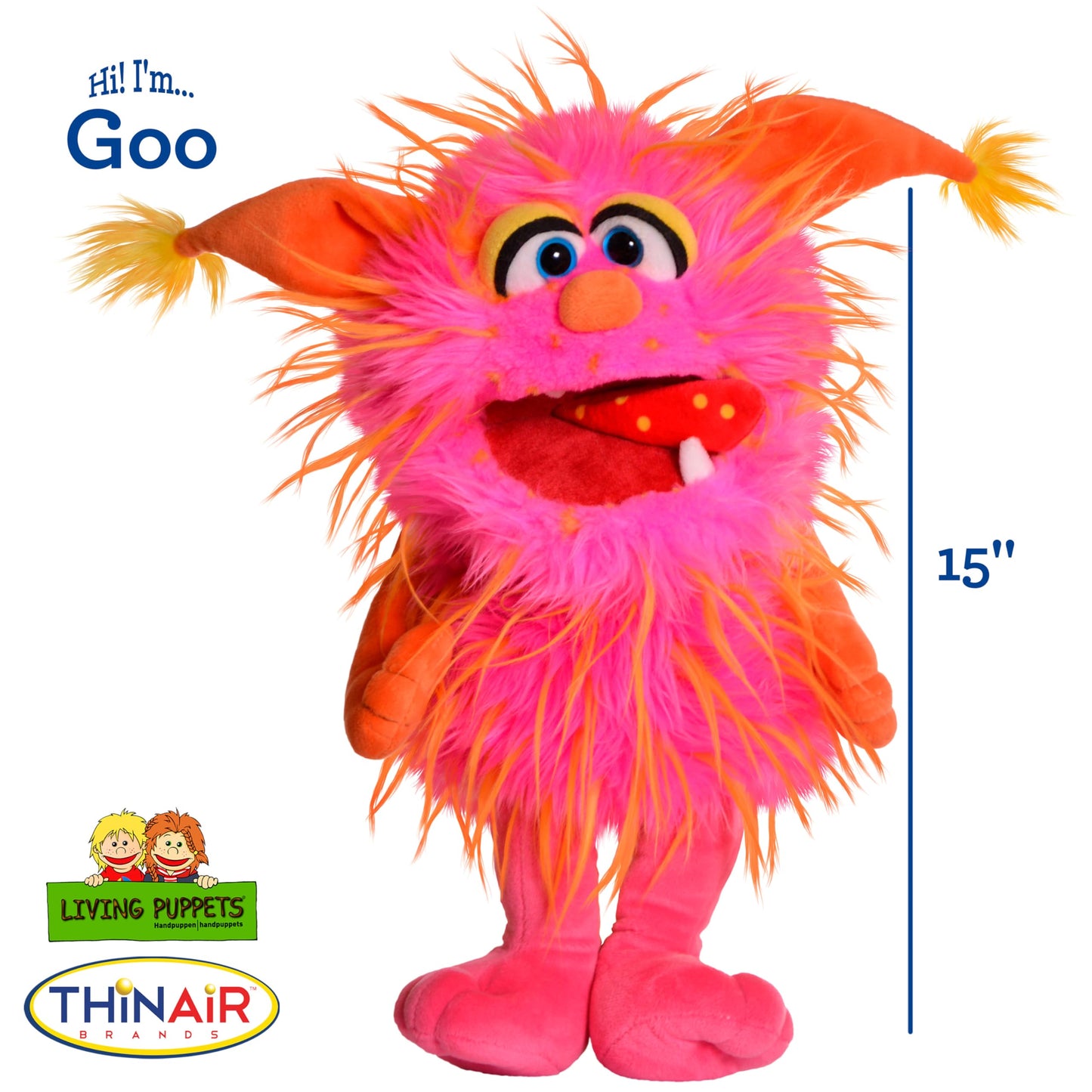 Living Puppets 15-Inch Plush Pink & Orange Friendly Monster Hand Puppet - European Design  Ultra-Soft and Cuddly  Promotes Child Development  Recommended for Boys and Girls