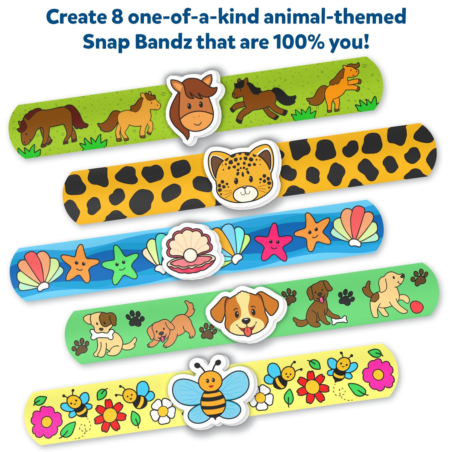 Skillmatics Craft Activity - Snap Bandz, Animals, DIY Jewelry Art & Craft Activity, Mess-Free, Creative Kit, 8 Bands (8.6), Gift