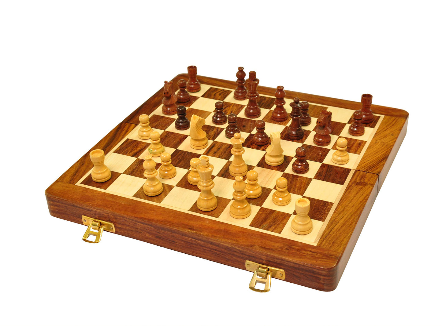 Palm Royal Handicrafts Wooden Handmade Foldable Magnetic Chess Board Set Wooden With Magnetic Pieces And Extra Queens For Kids A