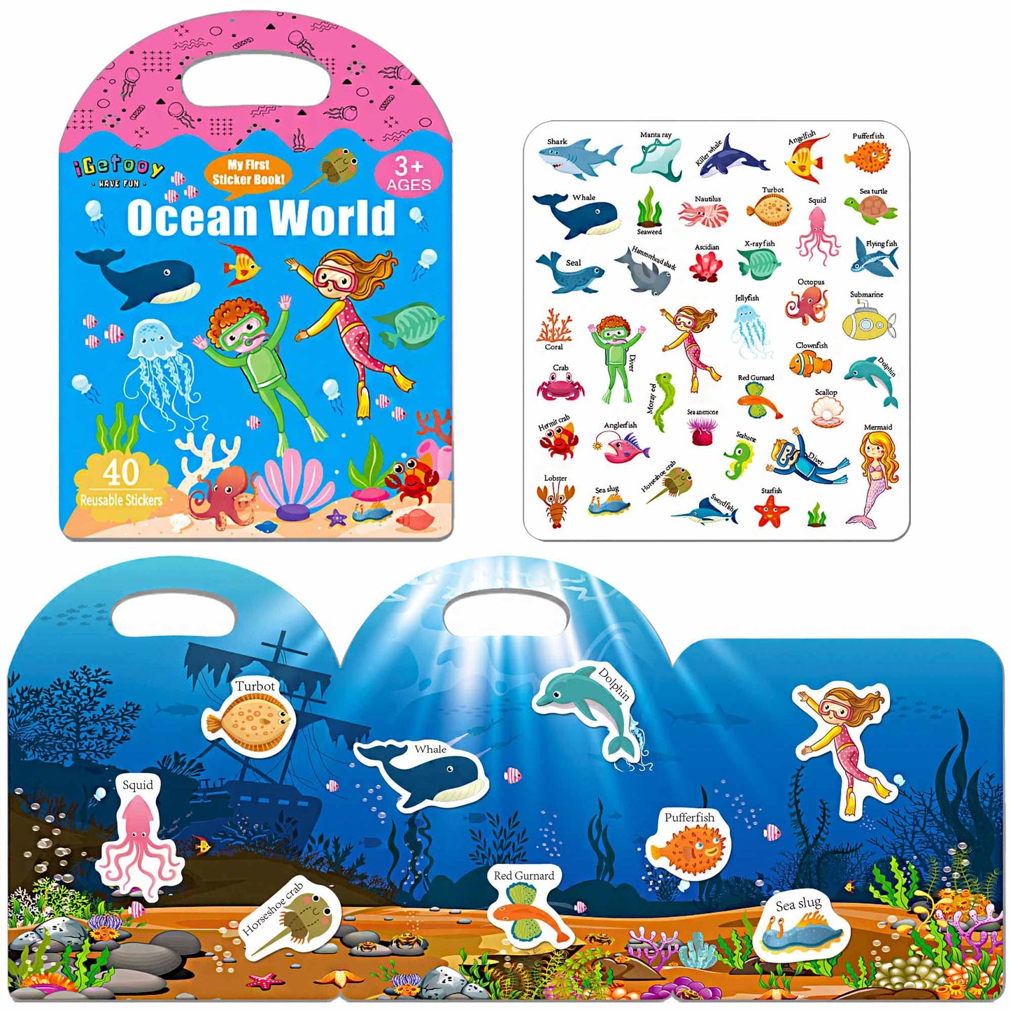 Igetooy Reusable Sticker Books For Toddlers 1-3, Sticker Book For Toddlers 2-4 Years, Toddler Travel Essential In The Car/Train/Plane