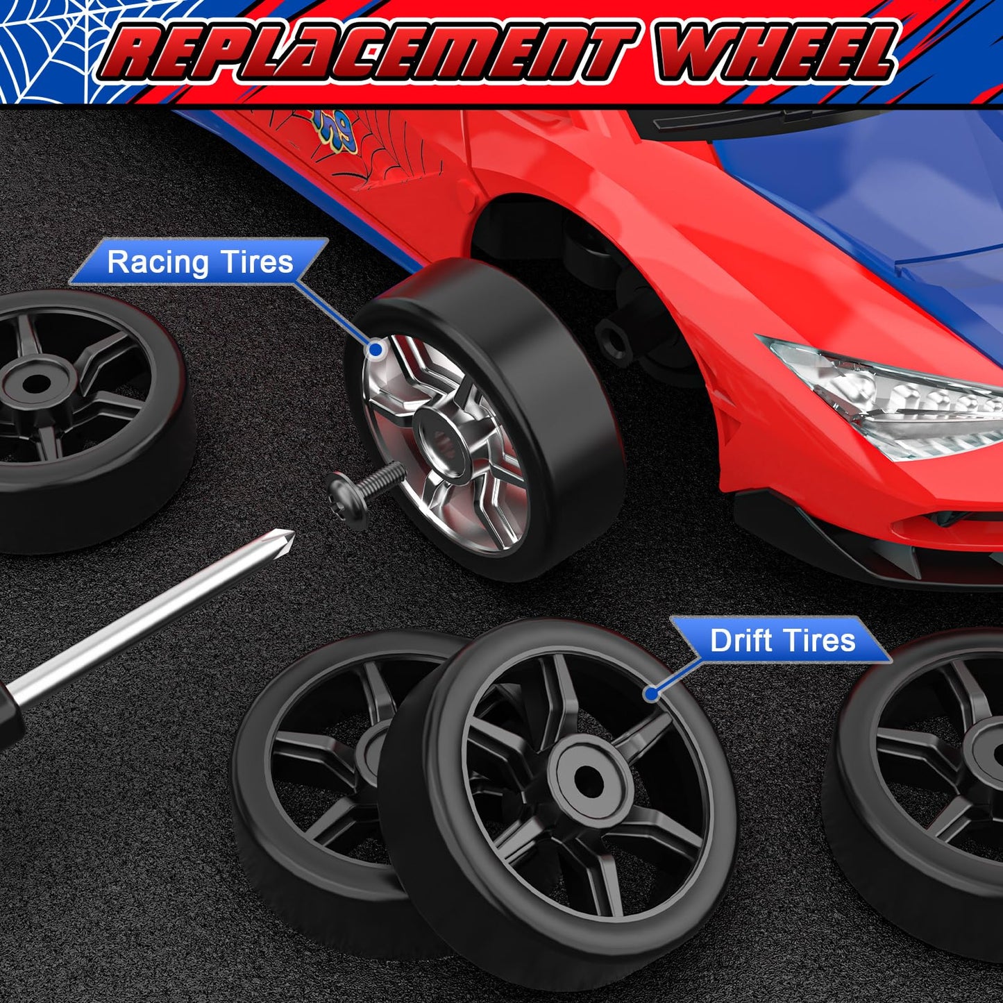 FunnyHall Spider RC Drift Car, 1:24 Remote Control Car 2.4GHz 4WD 15KM/H High Speed RC Cars with LED Lights Racing and Drifting
