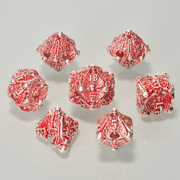 HNCCESG Matt Red White DND Metal Dice 7 PCS Skull Hollow D&D Dice Set for Dungeons and Dragon Gifts of Tabletop Game (Matte Red
