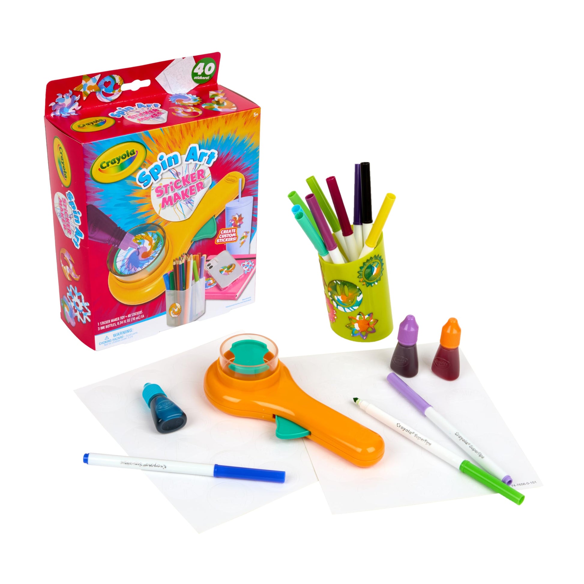 Crayola Spin Art Sticker Maker Machine, Create 42 Custom Stickers, Spiral Art Set for Kids, Arts & Crafts Kit, Toys & Gifts, Age