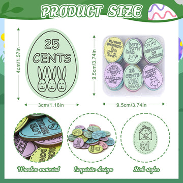 Hedeey Easter Egg Fillers,30 Pack Wooden Easter Egg Tokens for Kid,Easter Stuffers with 30 Different Engraved Sayings,Easter Egg