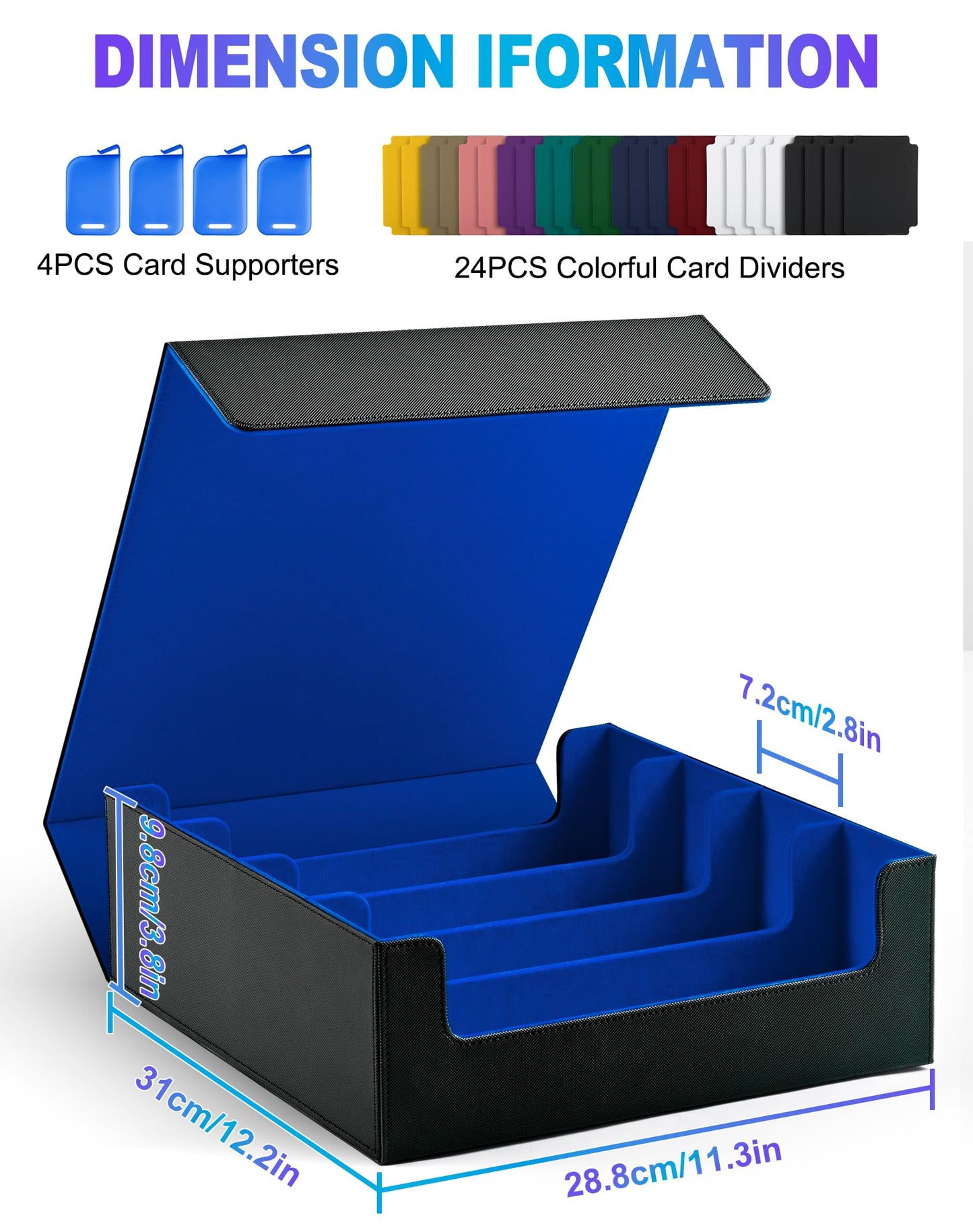Uaono Card Storage Box For Trading Cards, 2400+ Mtg Commander Deck Box With 24Pcs Colorful Divider, Card Case Fits For Magic Tcg Ptcg Game Cards(Black&Blue)