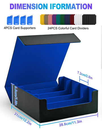 Uaono Card Storage Box For Trading Cards, 2400+ Mtg Commander Deck Box With 24Pcs Colorful Divider, Card Case Fits For Magic Tcg Ptcg Game Cards(Black&Blue)