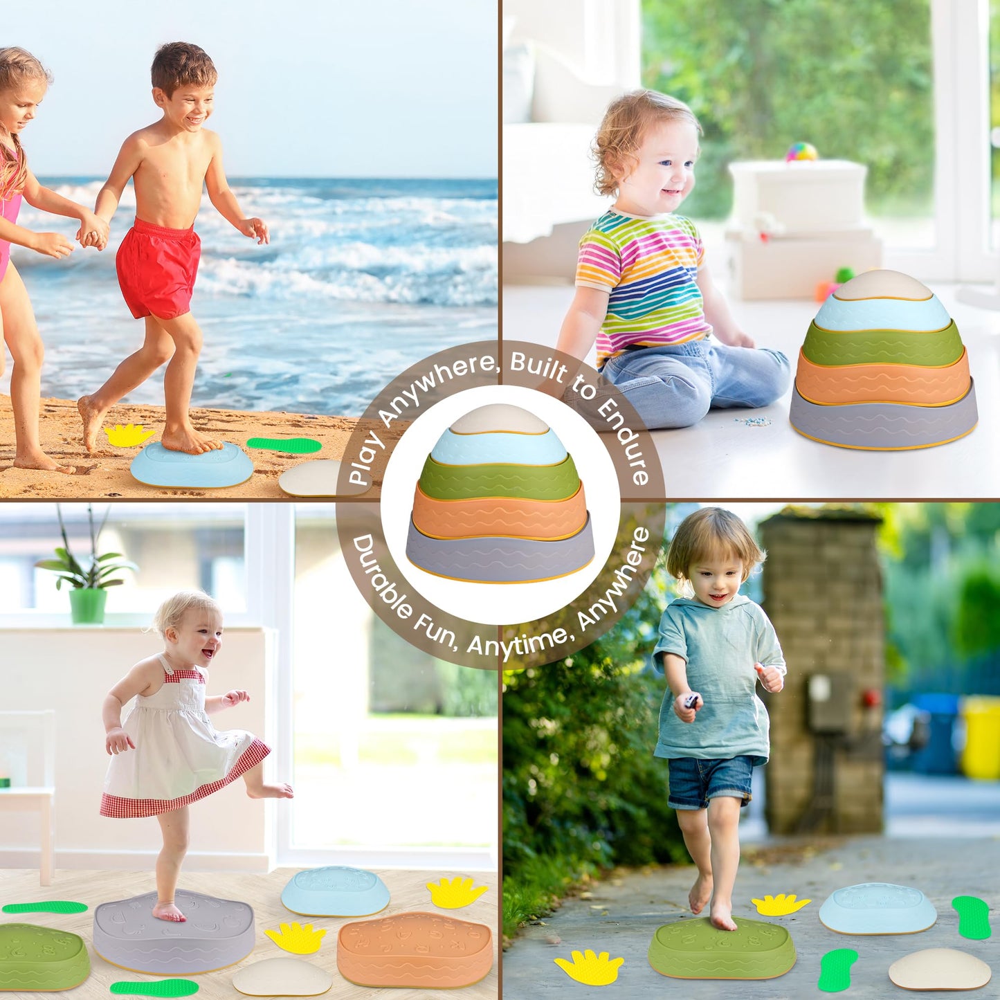 Stepping Stones For Kids, Sensory Stepping Stones For Toddlers, 7 Pcs Non-Slip Kid Stepping Stones For Promoting Toddler'S Balan