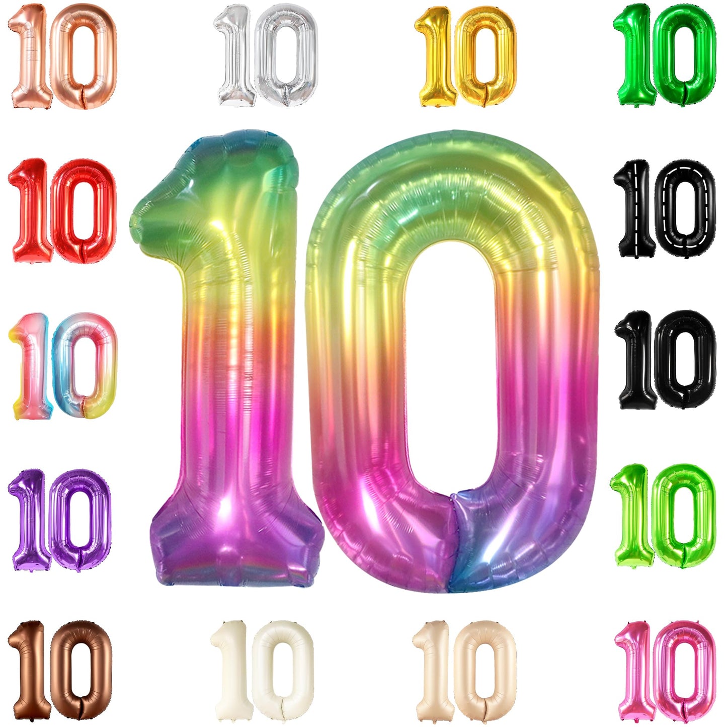 KatchOn, Giant Rainbow 10 Balloon Number - 40 Inch | 10th Birthday Decorations | Rainbow 10th Birthday Balloons for 10 Birthday 