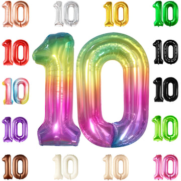 KatchOn, Giant Rainbow 10 Balloon Number - 40 Inch | 10th Birthday Decorations | Rainbow 10th Birthday Balloons for 10 Birthday 