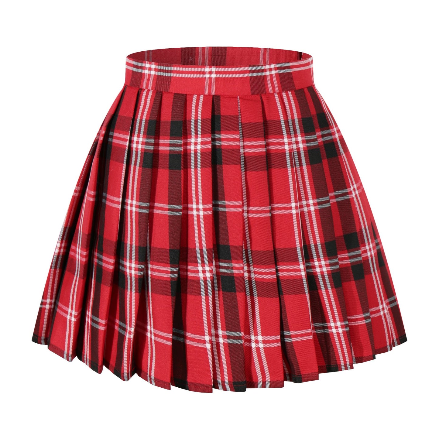 Women`S Plaid Pleated Skirts Costumes(L,Red Black White)