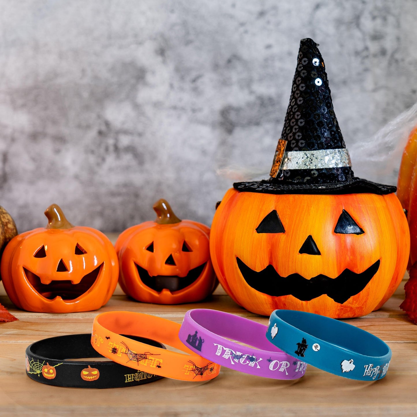Lesnala 48 Pcs Halloween Silicone Wristband 4 Classic Styles for Kid Holiday Gifts Party Favor and Goodie Bag Fillers Supply