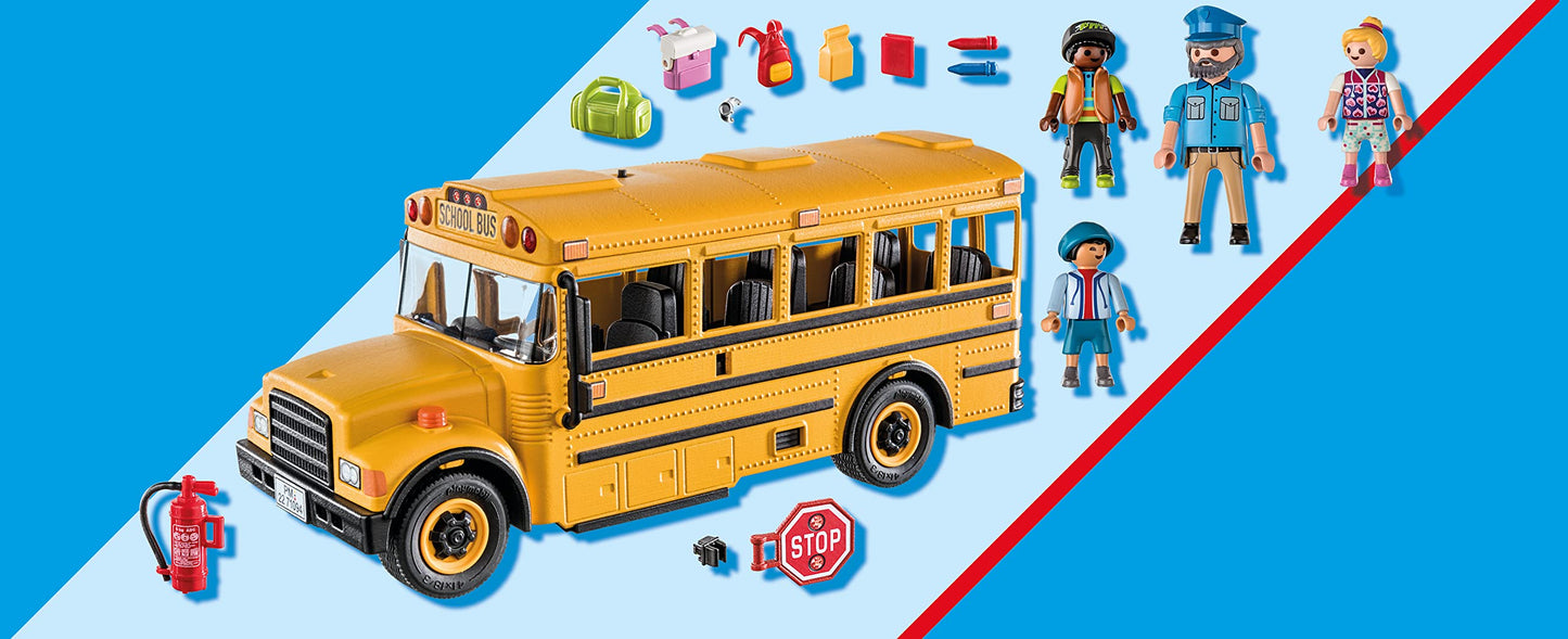 Playmobil School Bus with 4 Figures, Multicolor, Plastic, Model 70983, TU Size