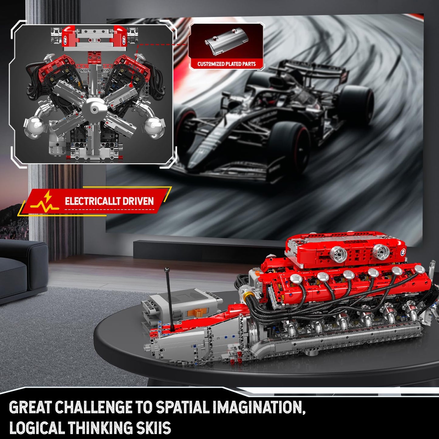 Mould King V12 Engine Model Kit That Works - 3472 Pcs Build Your Own Model Engine Kit For Adults, 12-Cylinder Car Engine Kit Mor