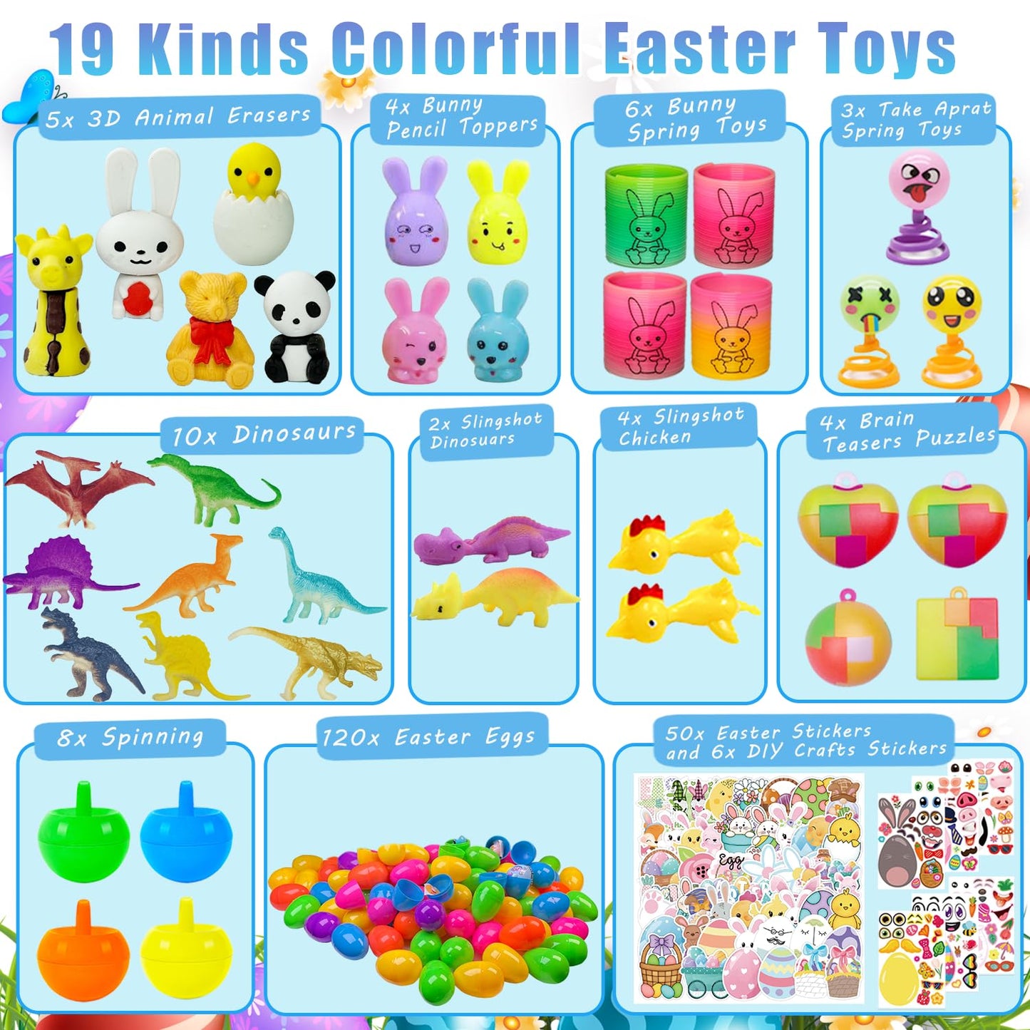 SQZUWIT 120 PCS Prefilled Easter Eggs Filled with Toys Inside for Kids Boys Girls Easter Hunt Basket Stuffers Essentials Fillers