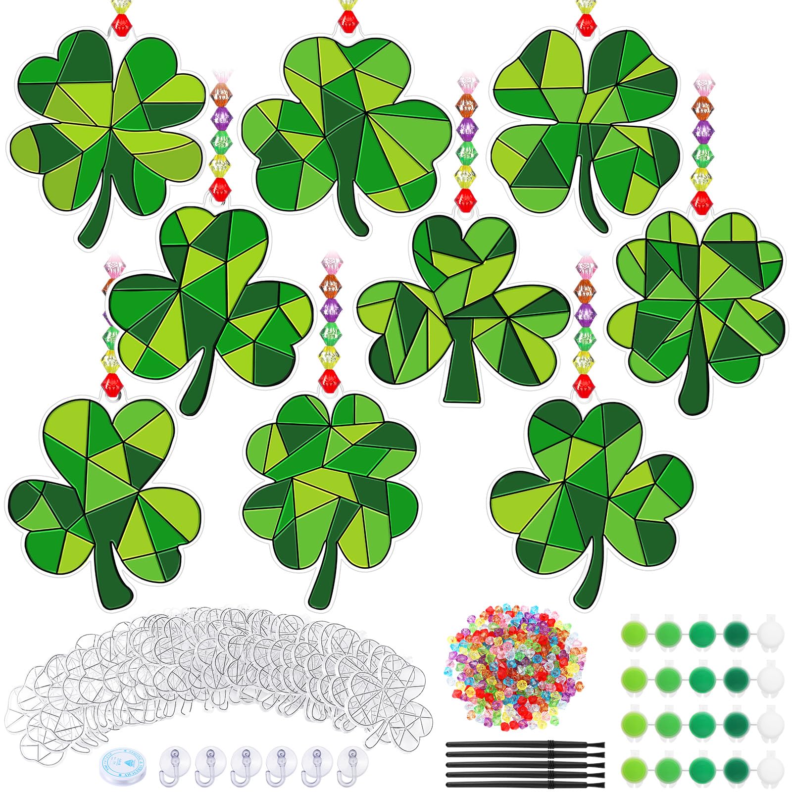 WinnerWhy 36 Sets St. Patricks Day Shamrock Suncatchers Ornaments Decorations DIY Window Paint Suncatchers Craft Kits Lucky Sha