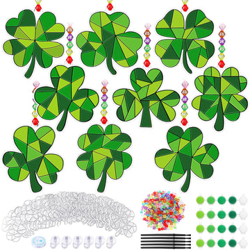 WinnerWhy 36 Sets St. Patricks Day Shamrock Suncatchers Ornaments Decorations DIY Window Paint Suncatchers Craft Kits Lucky Sha