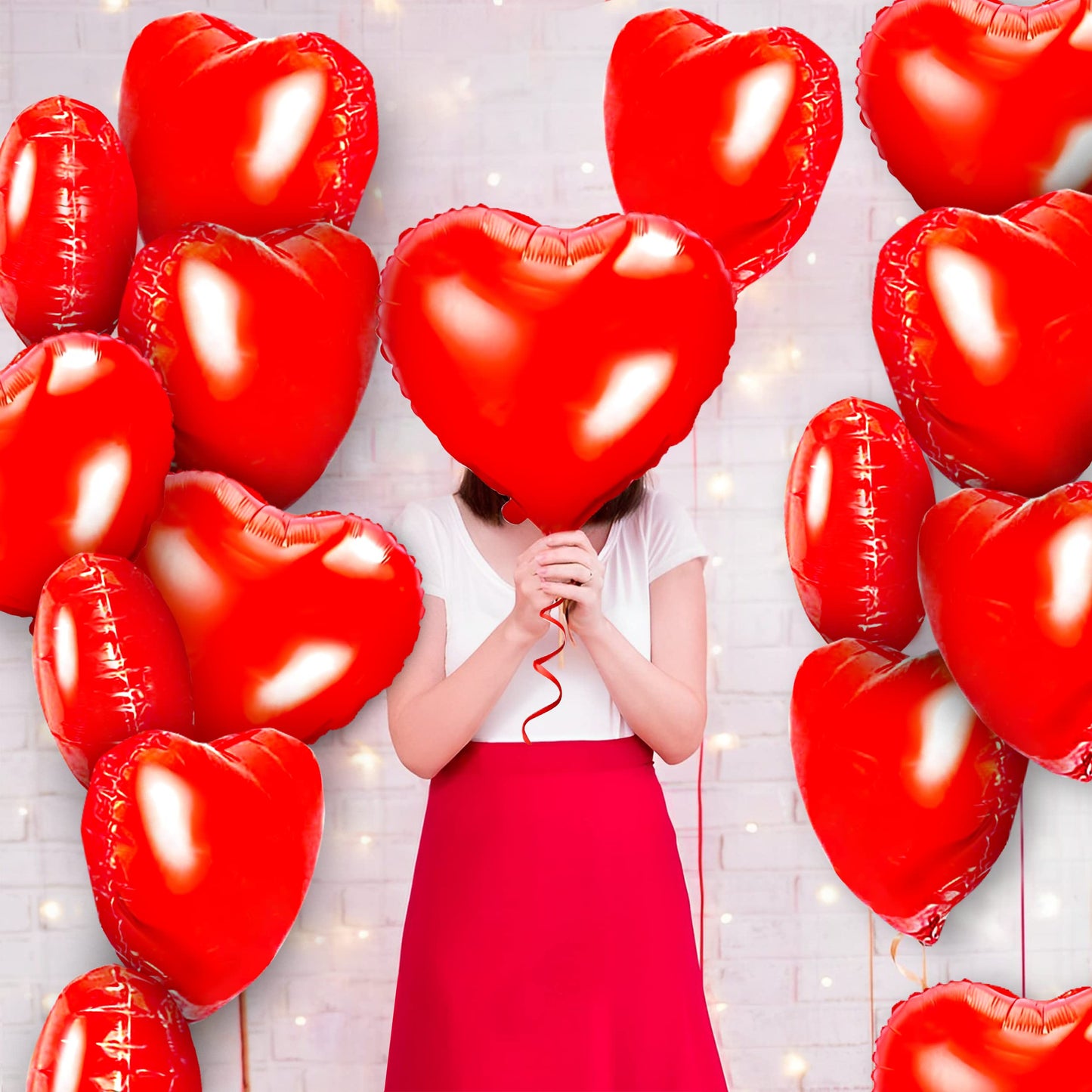 Red Heart Balloons- 50Pcs 18Inch Foil Heart Balloon, Valentine Day Balloons, Room Decorations Kit Party Props Decor Love Balloons Red Valentines Day Heart Balloons