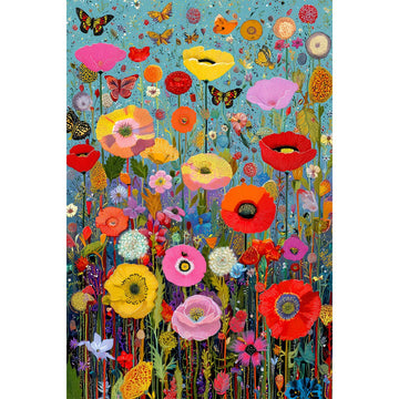 Bgraamiens 1000 Piece Jigsaw Puzzles for mature-themeds - Maximalism Poppies and Butterflies - Bold Floral Arrangement with Vibrant Insects - Challenging Nature-Themed Gift