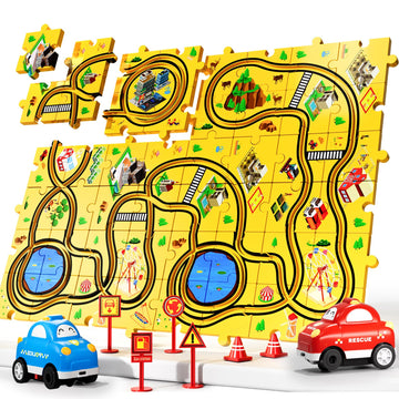 Bennol 56 Pcs Puzzle Race Car Track Set Toys For Kids, Floor Puzzle Tracks Car Gifts For 3 4 5 Year Old Boys Kids, Toys Gifts Fo