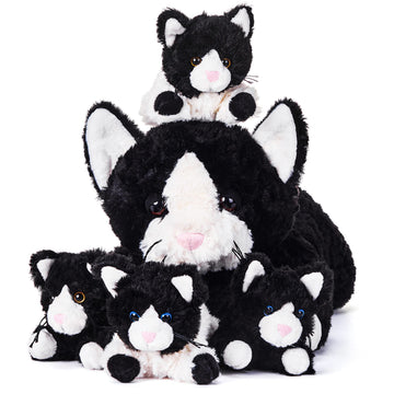 Ikasa Mommy Cat Stuffed Animal Mom And Baby Plush Toy,Cute 16' Soft Cuddly Huggable Toys With Little Mini Babies Kitten,Gifts For Kids Girls Boys