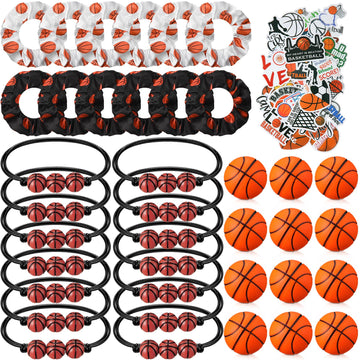 86 Pcs Basketball Party Favors, 50 Pcs Basketball Stickers, 12 Sports Stress Ball Mini Foam Ball, 12 Charm Bracelets 12 Scrunchi
