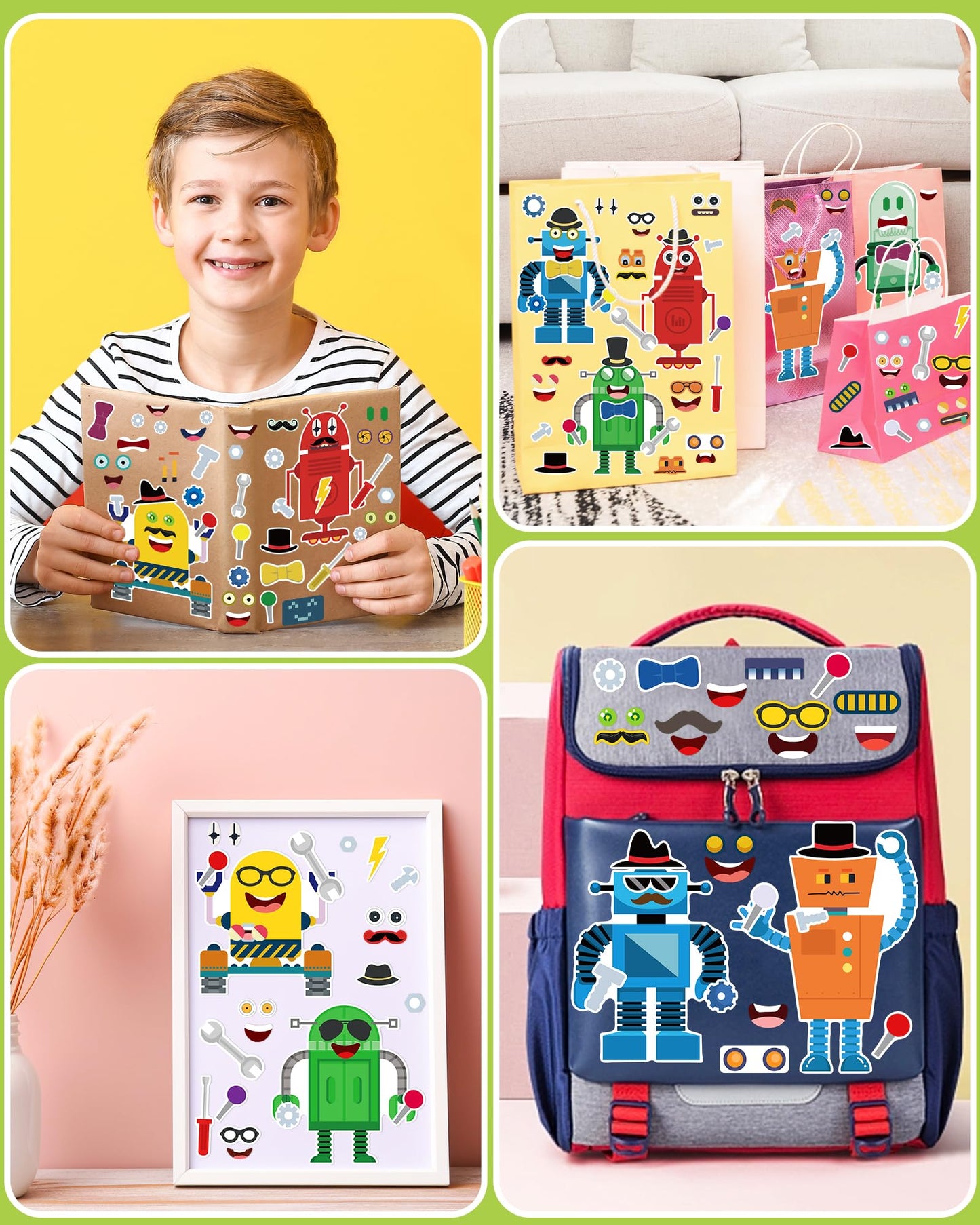 24 Pcs Make Your Own Robot Sticker Sheets For Kids, Robot Face Stickers For Kids Toddlers Crafts Activities Gifts Goodie Bags Bi