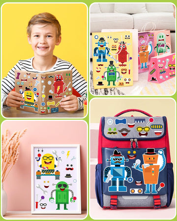 24 Pcs Make Your Own Robot Sticker Sheets For Kids, Robot Face Stickers For Kids Toddlers Crafts Activities Gifts Goodie Bags Bi