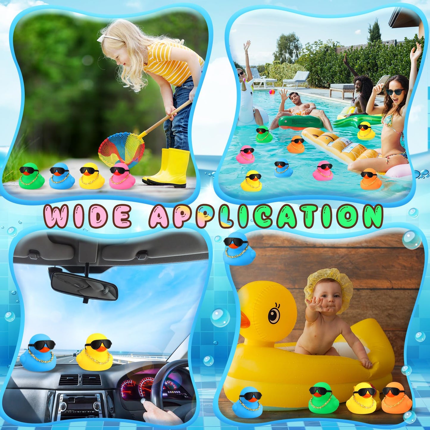 RoundFunny 10 Sets Jumbo Rubber Ducks with Sunglasses 5 Inch Giant Squeaky Rubber Ducks Big Floating Bathtub Toys for Shower Bir