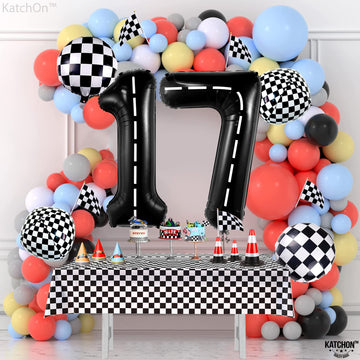 Katchon, Giant Black Checkered 17 Balloon Numbers - 40 Inch | Happy 17Th Birthday Decorations, 17 Birthday Balloons | Number 17 Balloons For Happy Birthday Decorations | 17 Number Balloons