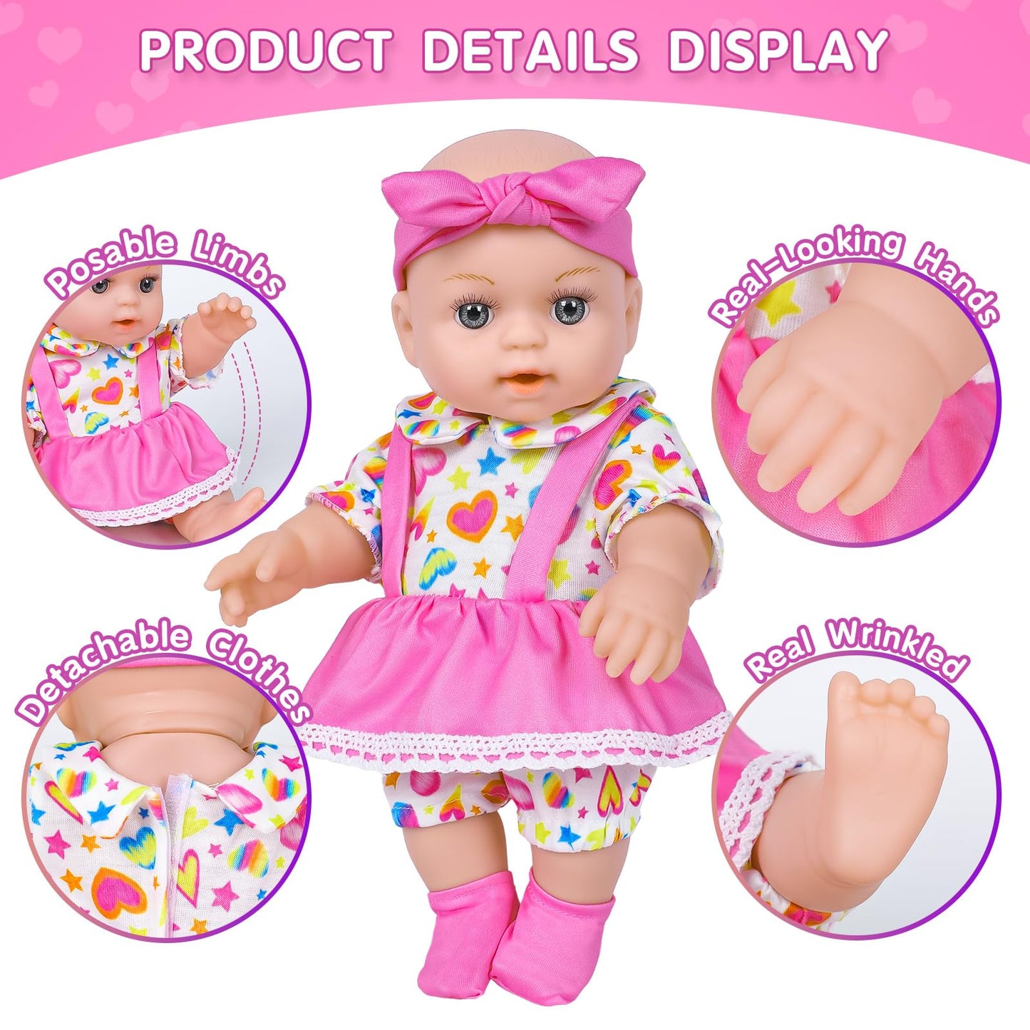 Dontno 12 Inch Baby Doll With Backpack Carrier And Accessories,Reborn Baby Doll Includes 3 Pcs Clothes And Bottles,Nipple,Burp C