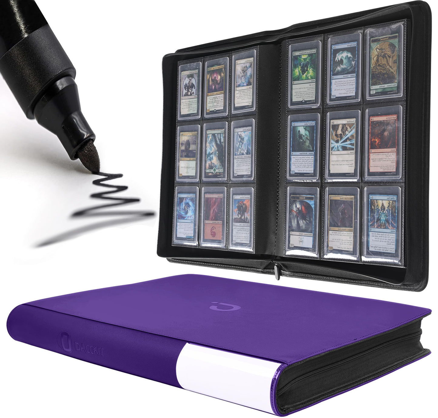 D DACCKIT Toploader Binder  Holds 288 Toploaders - 9 Pocket Top Loader Binder for 3 x 4 Rigid Card Holders for Trading Cards or Sports Cards(Model C - Classic Purple)