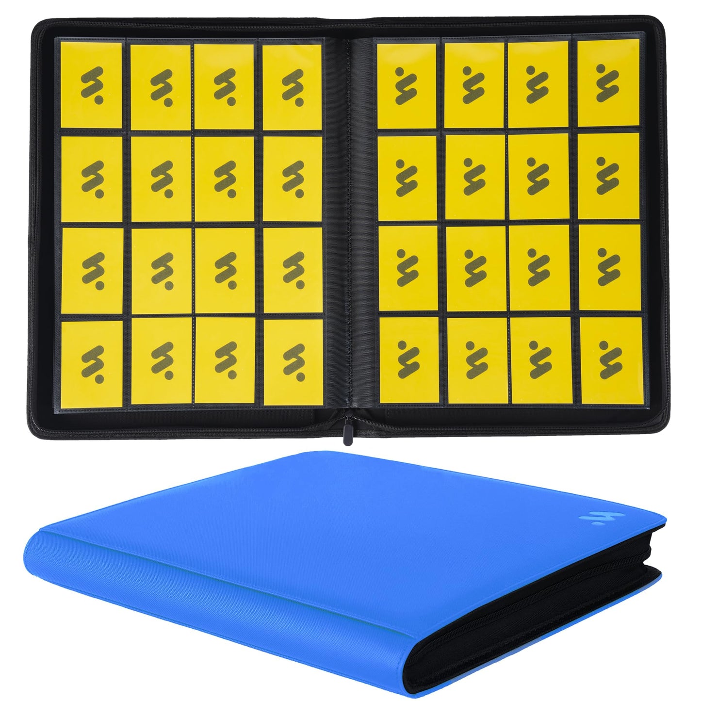 MORABTO enhanced 1000+ Pockets Card Binder 16 Pockets Trading Card Binder Ringless Side Loading Trading Card Album Folder for TCG -Light Blue