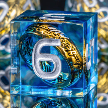 OUKELANWO D&D Polyhedral Dice Set, 7pcs Resin RPG Dice, Blue & White, D6 17mm, Model QW-YKL-06-US