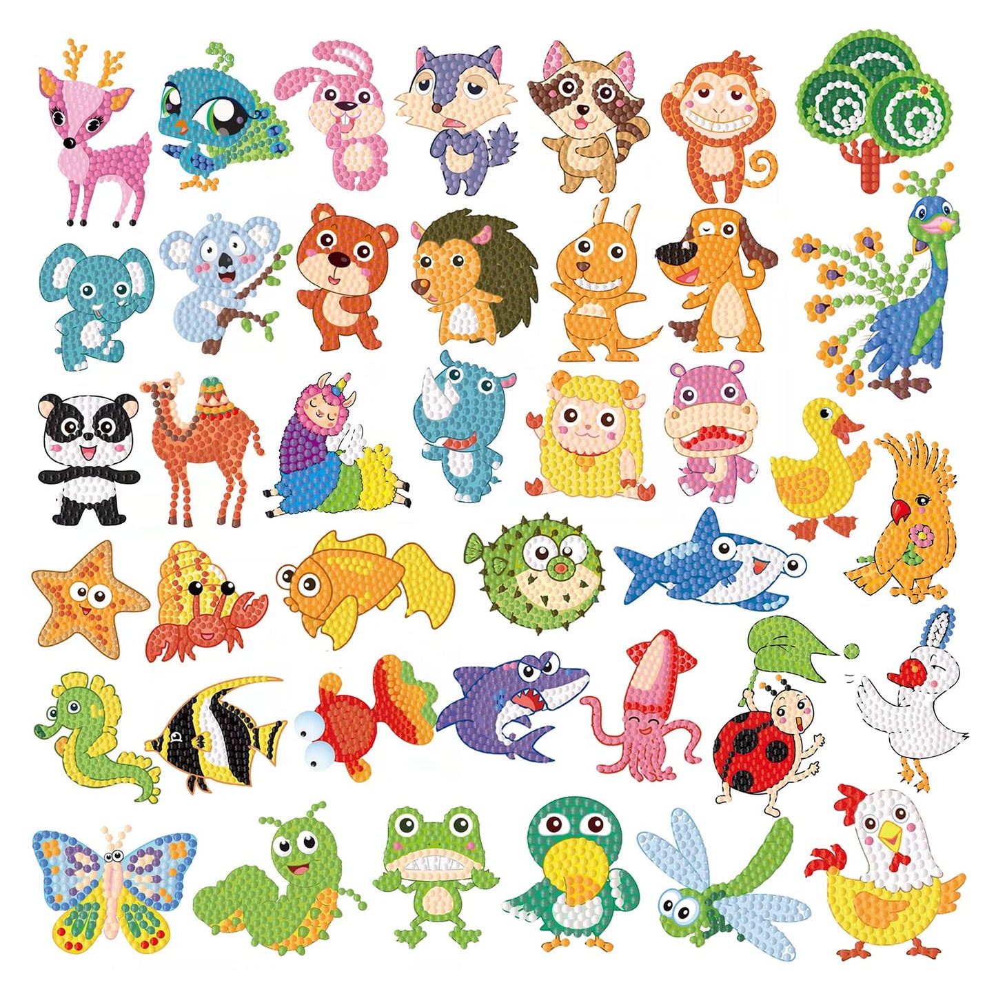 Acsaummy Diamond Art Stickers, 60Pcs Animals Diamond Arts Paintings Stickers Kits For Kids 5D Diy Diamond Dots Painting Self-Adh