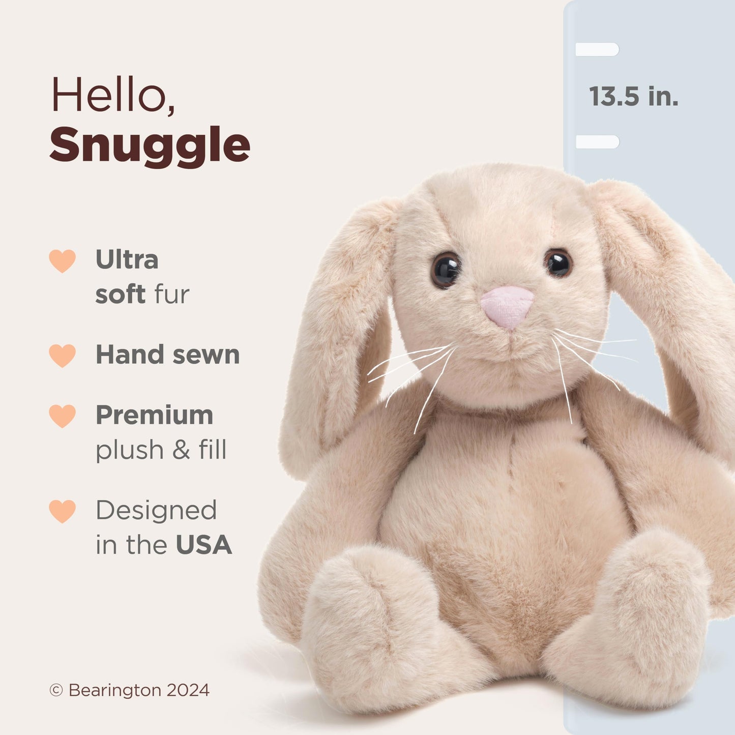 Bearington Snuggle Bunny Plush, 13.5 Inch Tan Stuffed Animal
