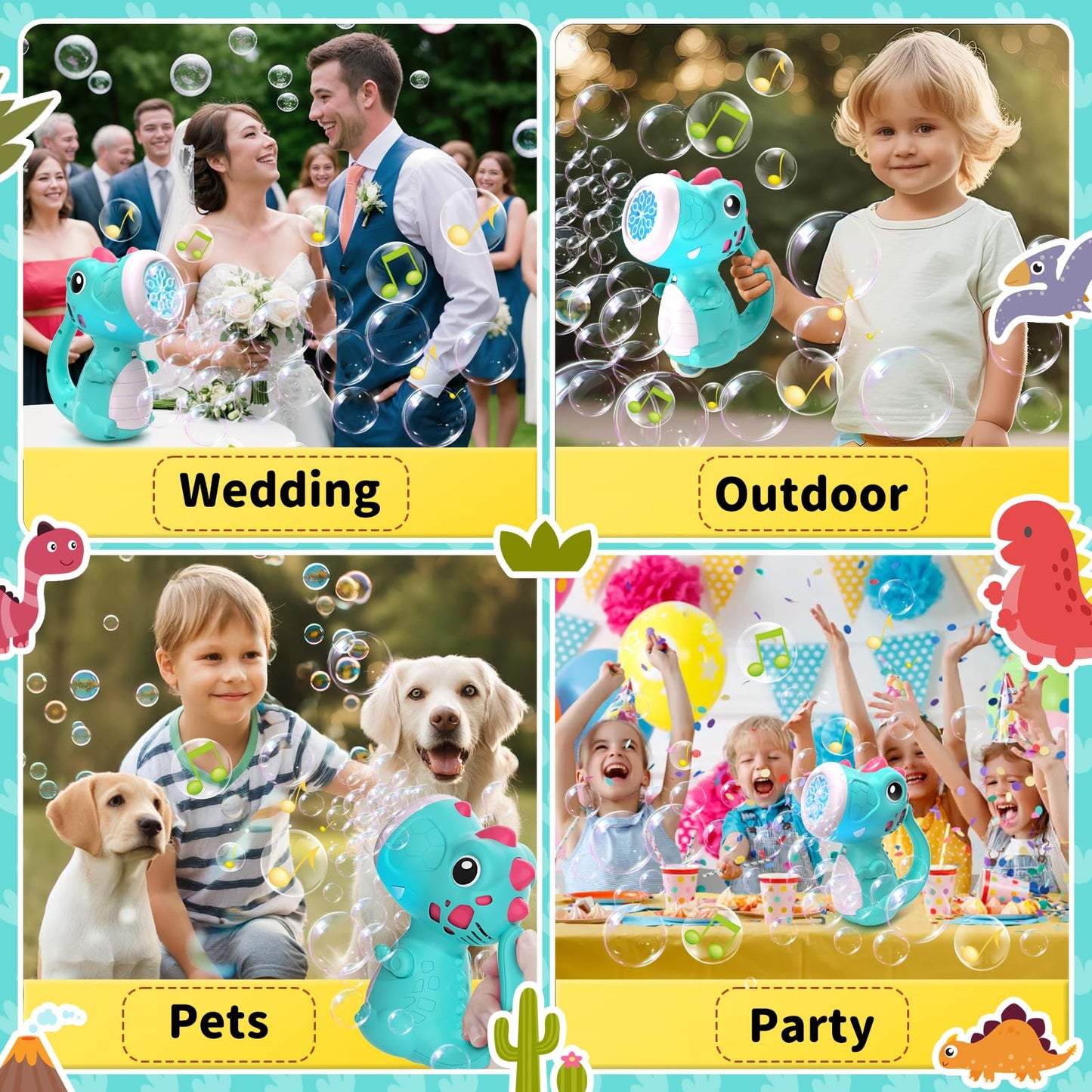 Bubble Machine Wand For Boys Girls, Dinosaur Bubble Machine Maker Blower Toys With Light & Music, Toddler Outdoor Toys For 2 3 4