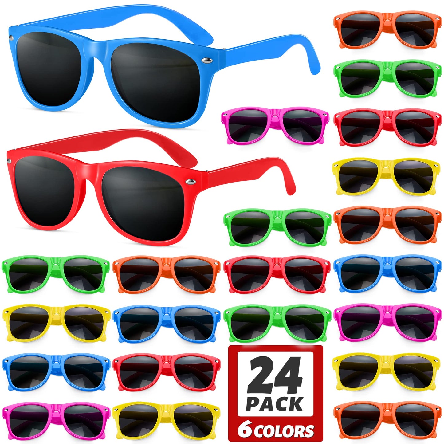 GINMIC Kids Sunglasses Party Favors, 12Pack Neon Sunglasses for Kids, Boys and Girls, Great Gift for Birthday Party Supplies, Be