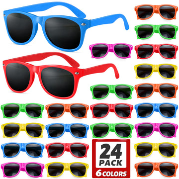 GINMIC Kids Sunglasses Party Favors, 12Pack Neon Sunglasses for Kids, Boys and Girls, Great Gift for Birthday Party Supplies, Be
