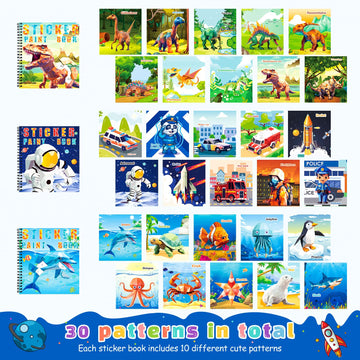 Homicozy 4Pcs Sticker Paint Books For Kids Ages 4-10,Dinosaur Astronaut Ocean Animals Designs Paint By Stickers,Sticker By Numbers,Party Birthday Gifts For Boys 4-10,Create 40 Pictures At A Time
