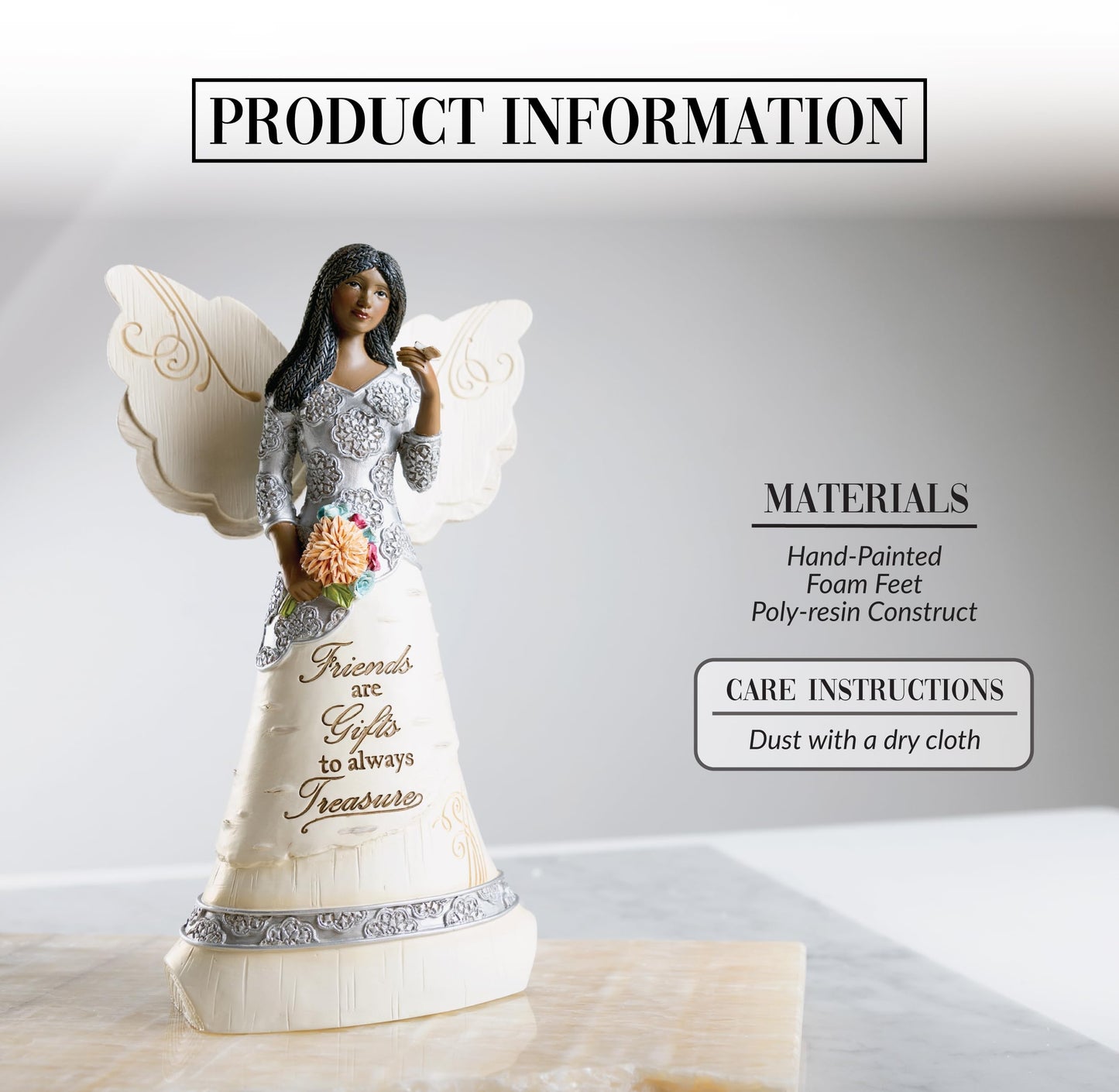 Pavilion Gift Company - Friends Are Gifts To Treasure - 8' Ebony African American Angel Figurine Religious Bestie Bff Best Friend God Jesus Lover Christian Christ Gift Present