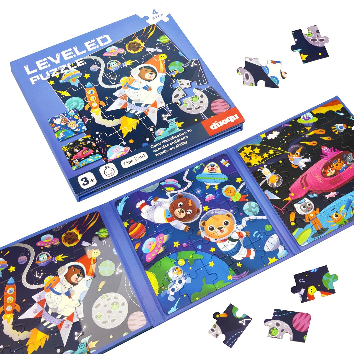 Magnetic Puzzles For Kids Ages 3-5, 3 In 1 Space Toddlers Magnet Jigsaw Puzzle Book, Kids Travel Road Trip Puzzle Toys For Boys And Girls Ages 4-8 (Space (20-25-30))