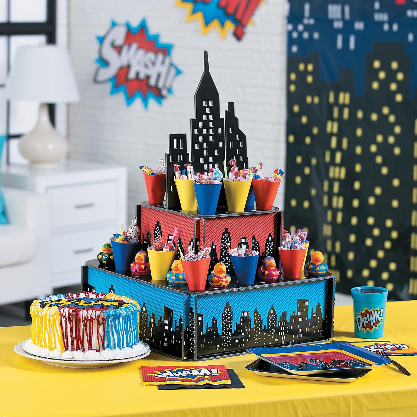 Fun Express Superhero Rubber Duckies (1 Dz) Superhero Themed Party Favors, Character Toys, Rubber Duckies - Multi-Colored