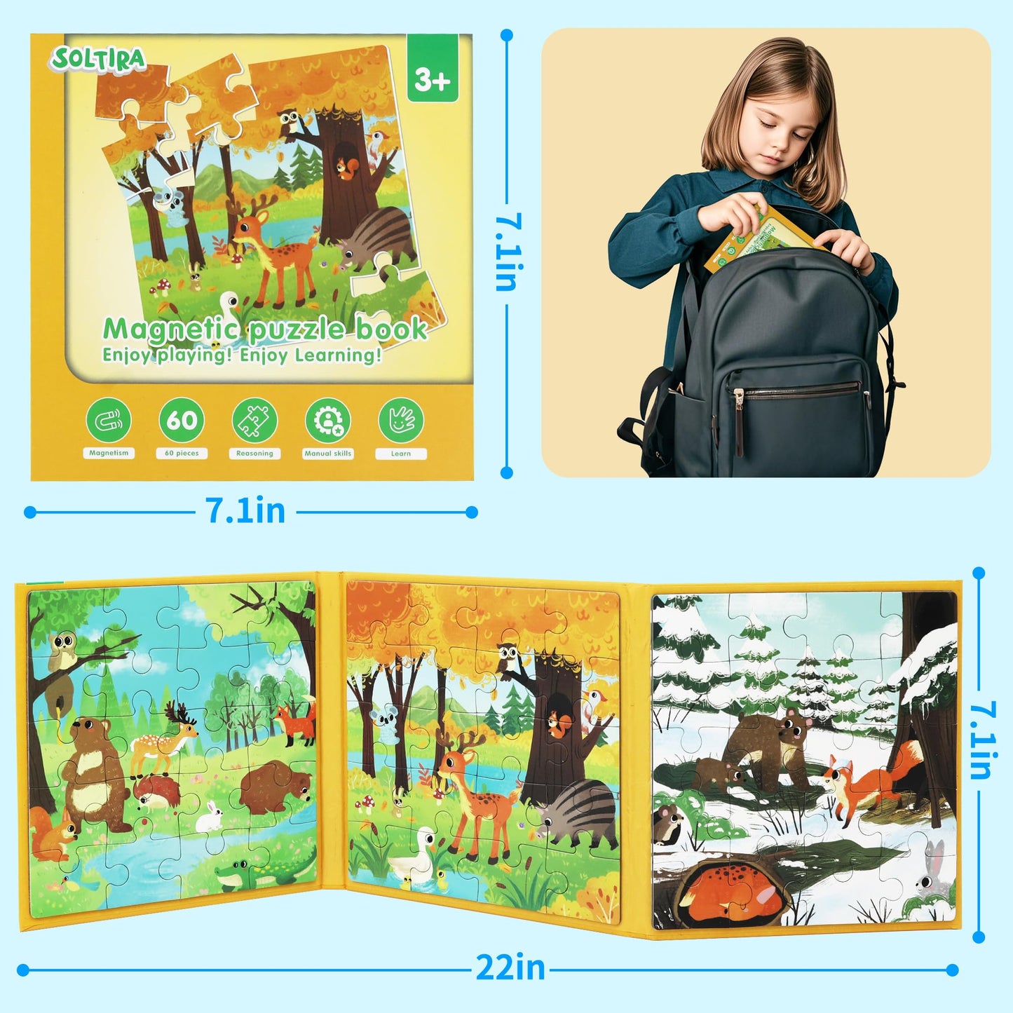 Puzzles For Kids Ages 3-5 Girls 60 Pieces Travel Puzzles For Kids Age 4-6 Animal Airplane Car Road Trip Activities Games Toys 3
