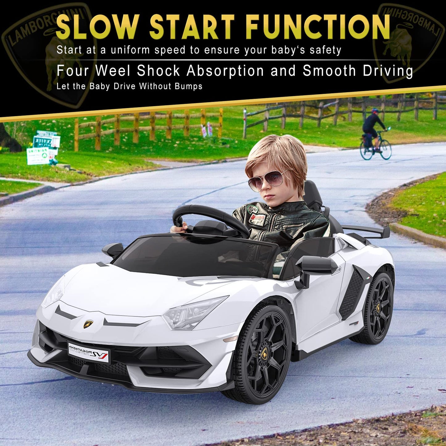 Hetoy Ride on Car for Kids 12V Licensed Lamborghini Electric Vehicles Battery Powered Sports Car with Control, 2 Speeds, Sound S