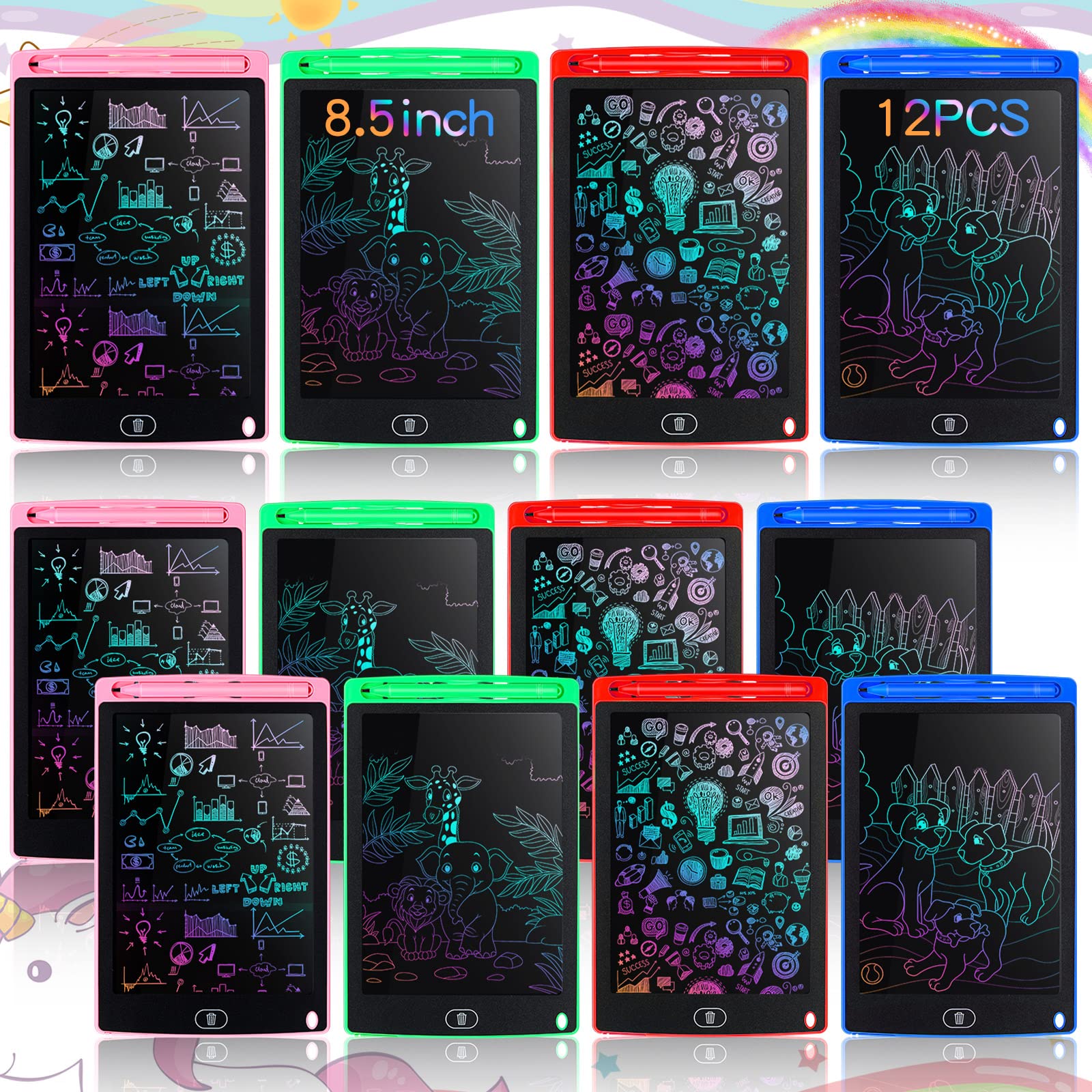 12 Pack LCD Writing Tablets 8.5 Inch Bulk Colorful Doodle Board Kids Scribbler Board Erasable Electronic Drawing Pads Reusable P