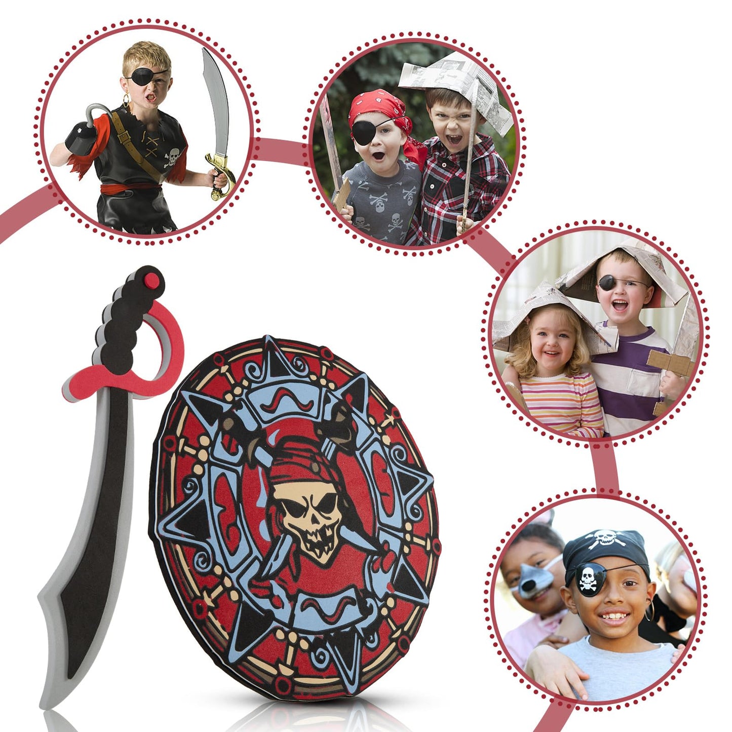 RICHNESS Kids Play decorative replica blades and Shields Foam decorative replica blade and Shield with Pirate Map and Treasures Toy  for Kids Dress Up and Costumes Pack of 2 Players