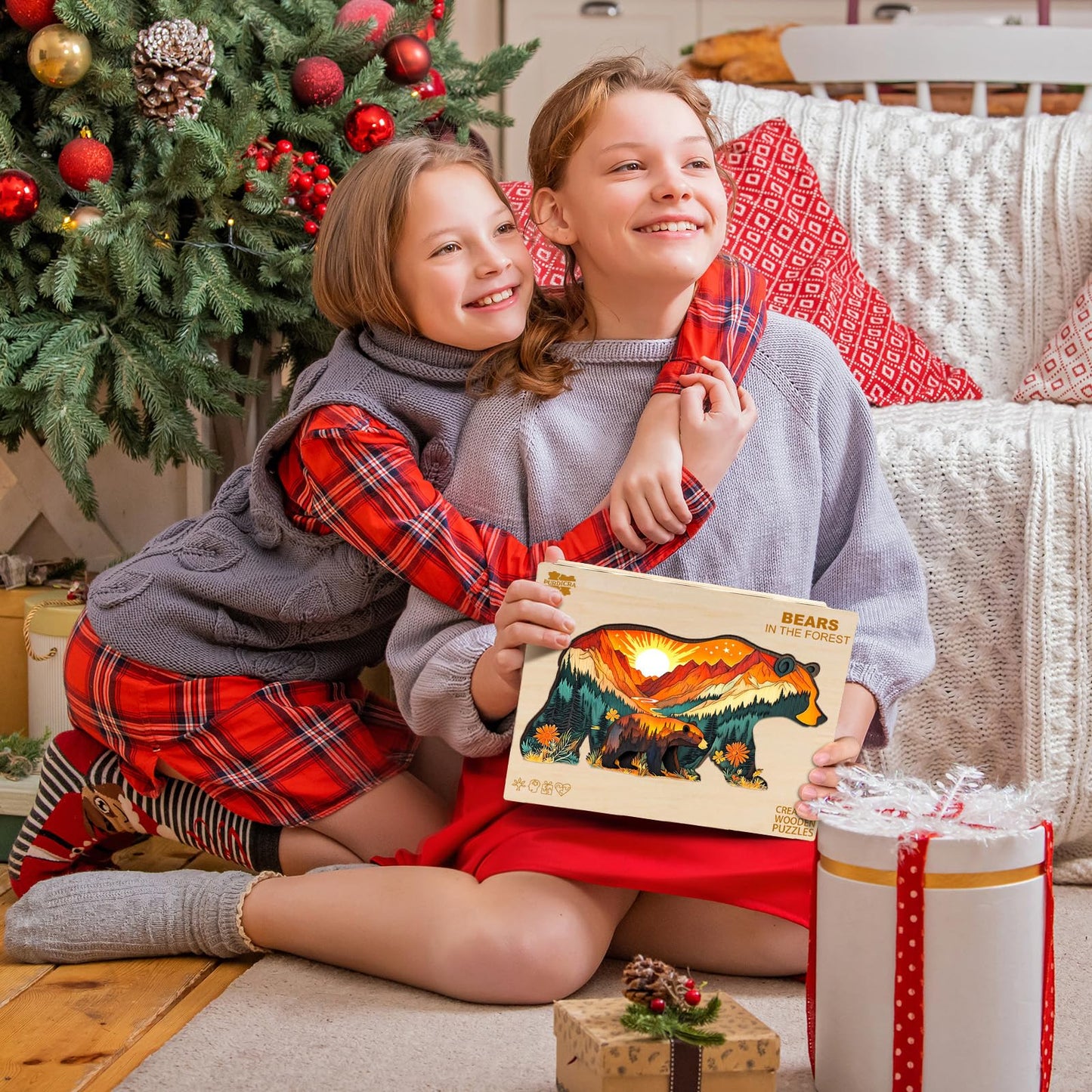 Wooden Puzzles for mature-themeds - Bears in The Forest Wooden Jigsaw Puzzle  Unique Animal Shaped Wood Puzzles mature-themed  Christmas Birthday Gifts for Friends/Family  Home Decor 9.7 * 5.2in 80pcs