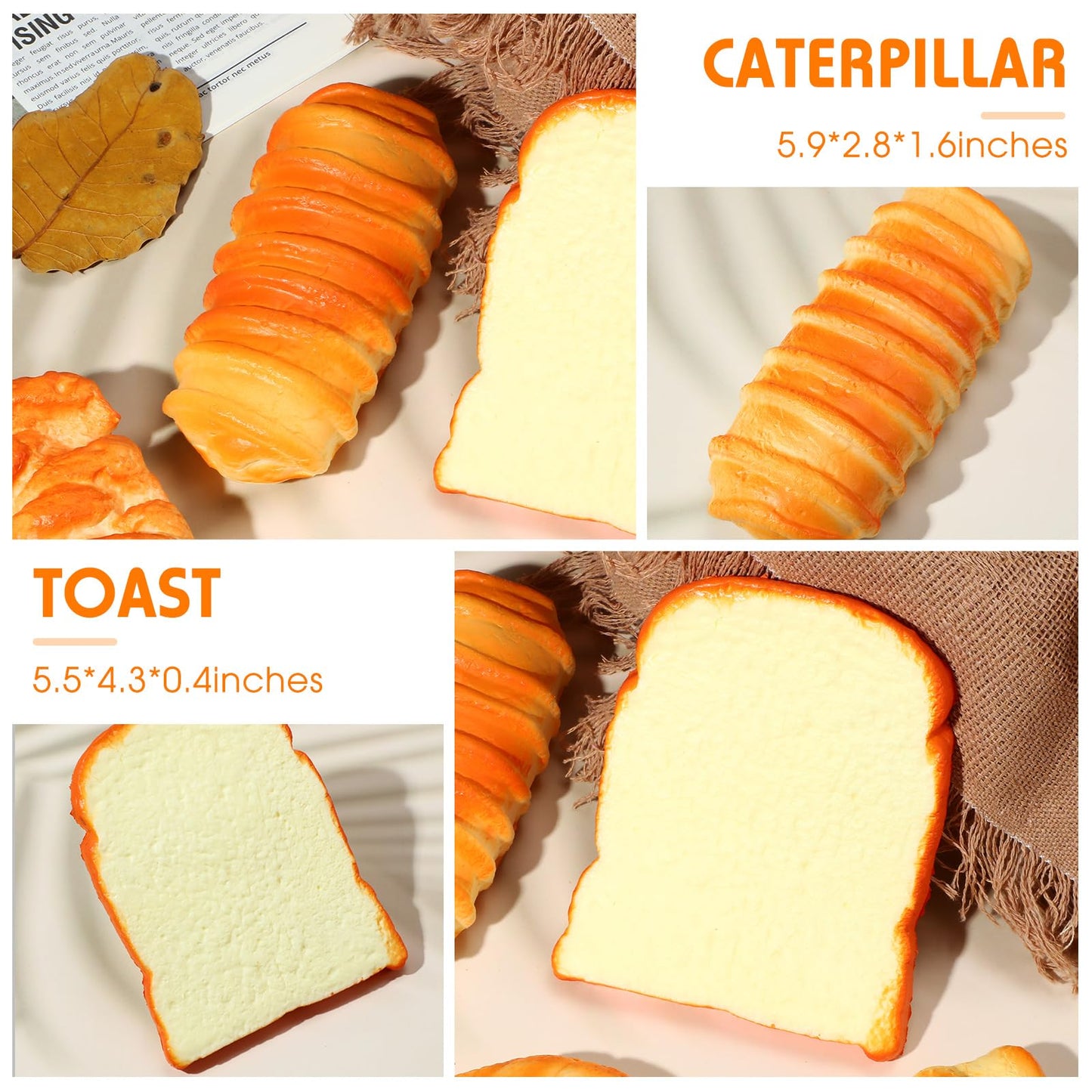 Foilswirl 5 Pcs Bread Stress Toy Soft Toast Bread Shape Toy Slow Rising Toy Anxiety Relief Food Toy for Kids mature-themed Tricky Funny Birthday Gifts Simulation Fake Food Stress Toy Balls(Style 1)