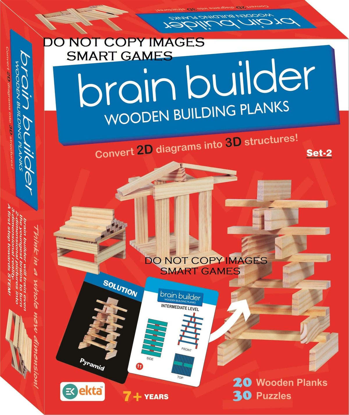 Ekta Brain Builder Wooden Building Planks (Set2) Multi Color (50 Pieces)