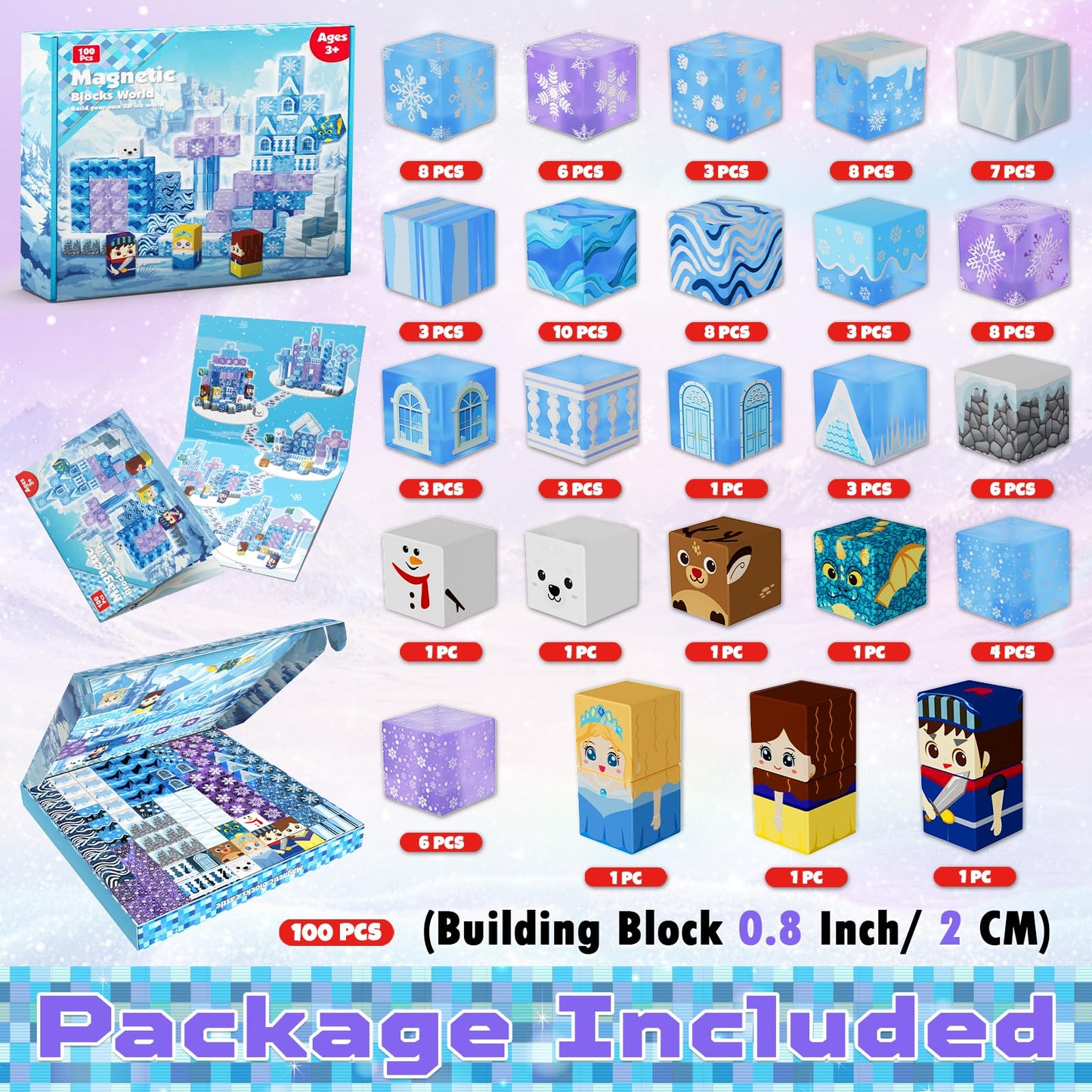 Magnetic Blocks - 100Pcs Magnetic Building Block For Kids Ages 4-8, Magnet Blocks Sets For Princess Castle Build, Magnet Cubes T